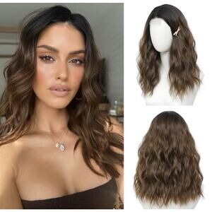 NEW BUPPLER 18” Brown Ombre Wavy Wig Synthetic Middle Part Heat Resistant